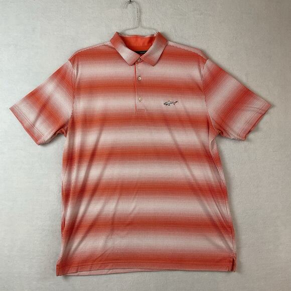 Greg Norman Polo Shirt Mens XL Orange Stripe Short Sleeves Collar Golf Shark - Picture 1 of 10